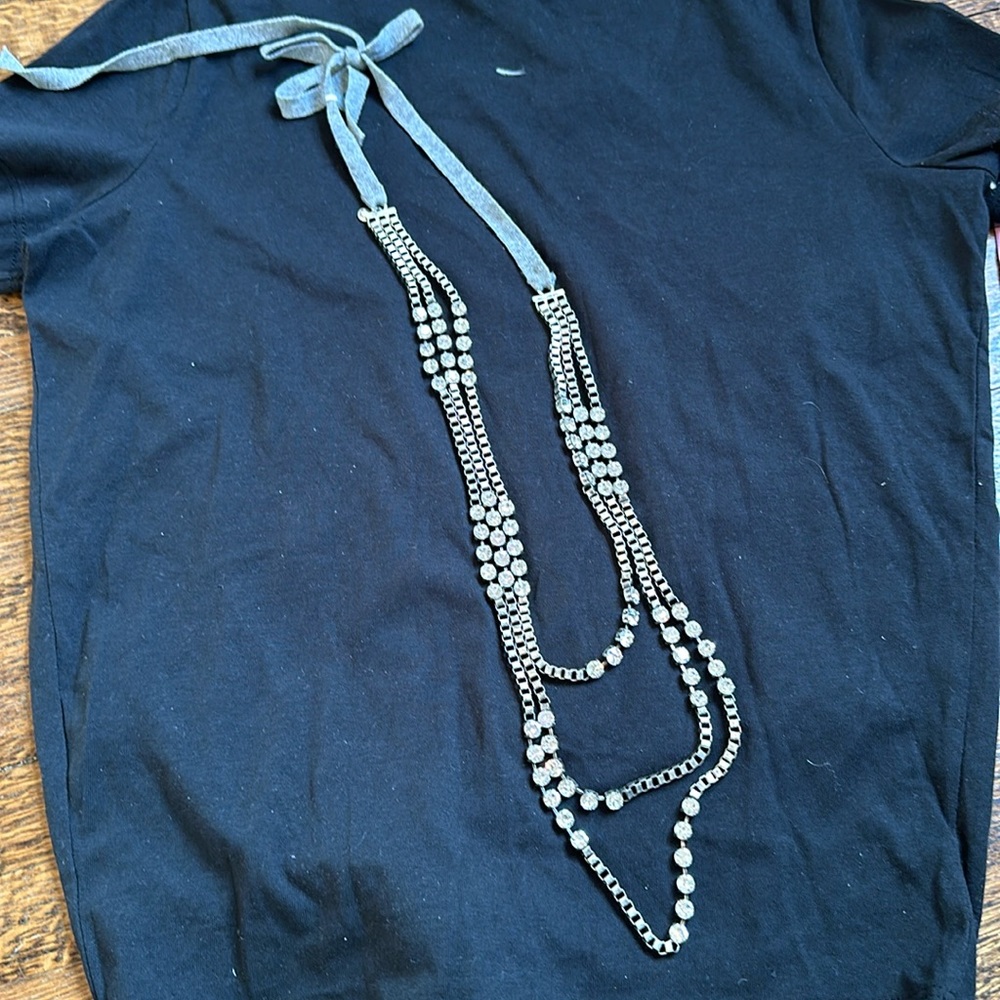 Jcrew mixed crystal necklace with grey knit ribbon
